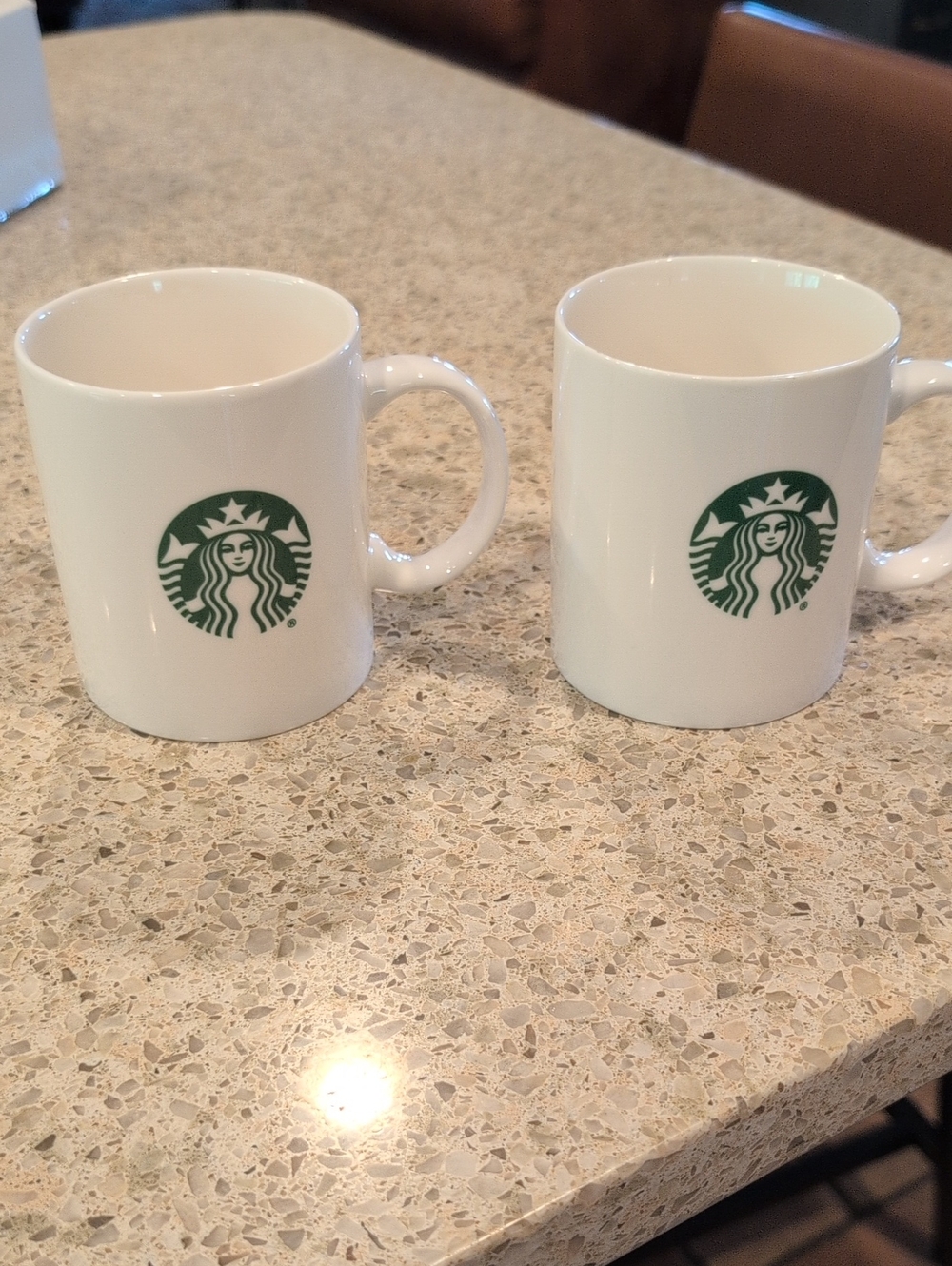 Starbucks White Ceramic Mugs with Green Logo - Set of 2. Excellent Condition